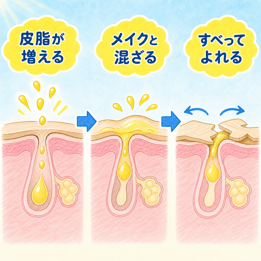 皮脂が増えてメイクがよれる仕組み